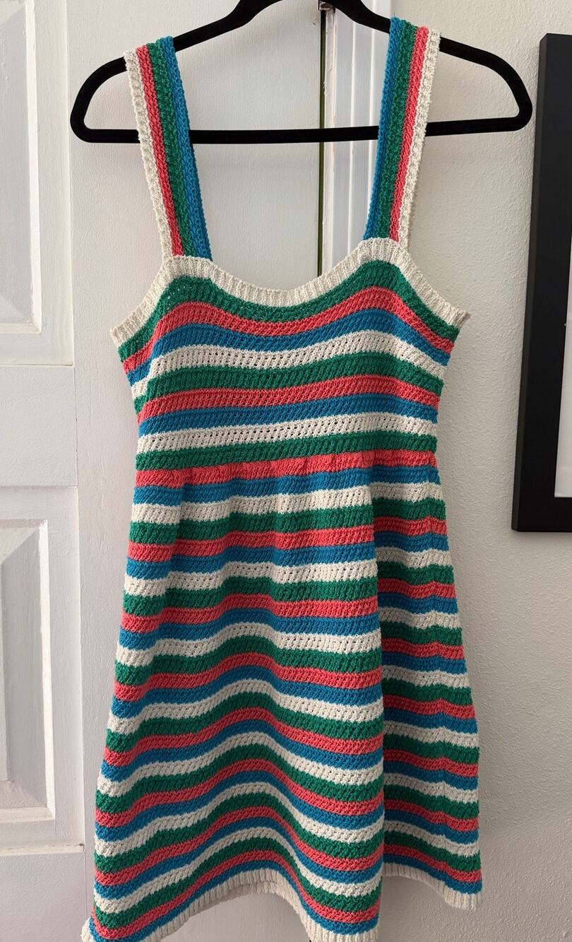 Zara colorful stripe crochet knit sleeveless / tank above knee dress, size L